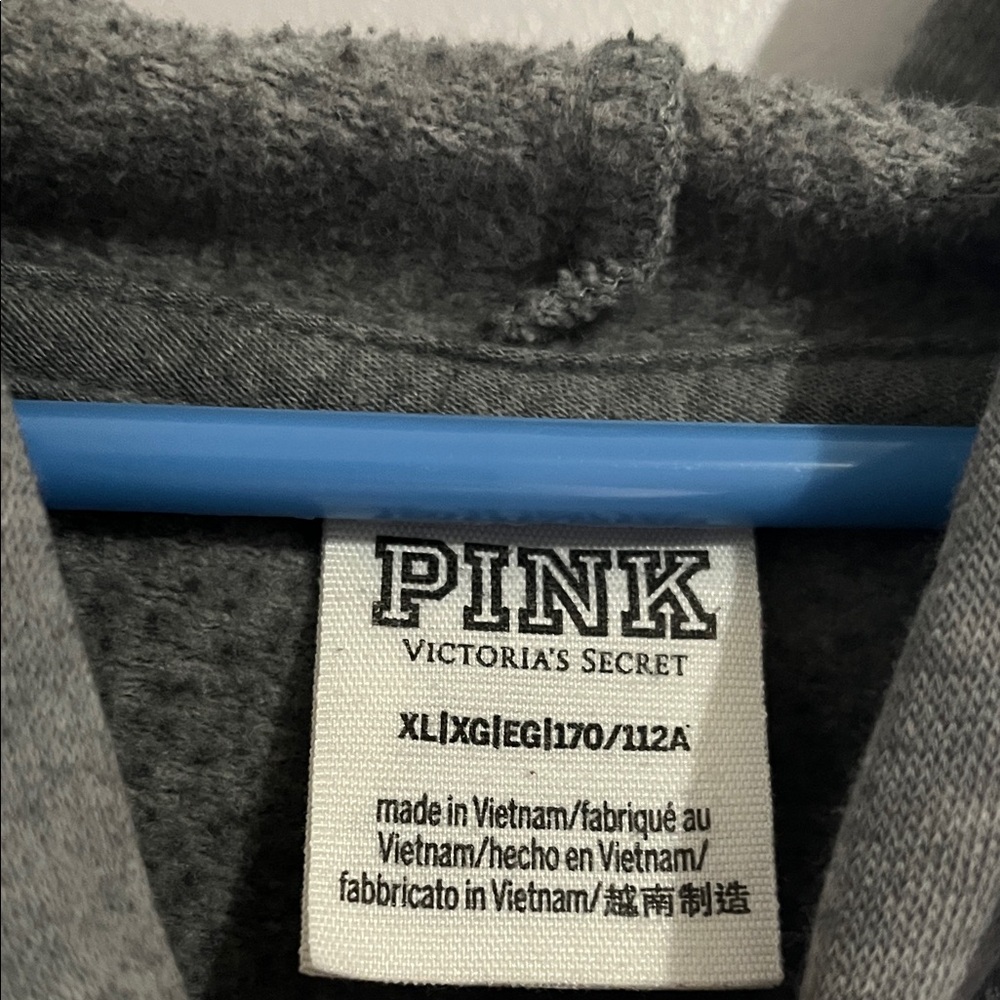 Gray Hoodie Victoria’s Secret Pink XL pullover sweatshirt tie dye love pink flaw - Picture 5 of 6
